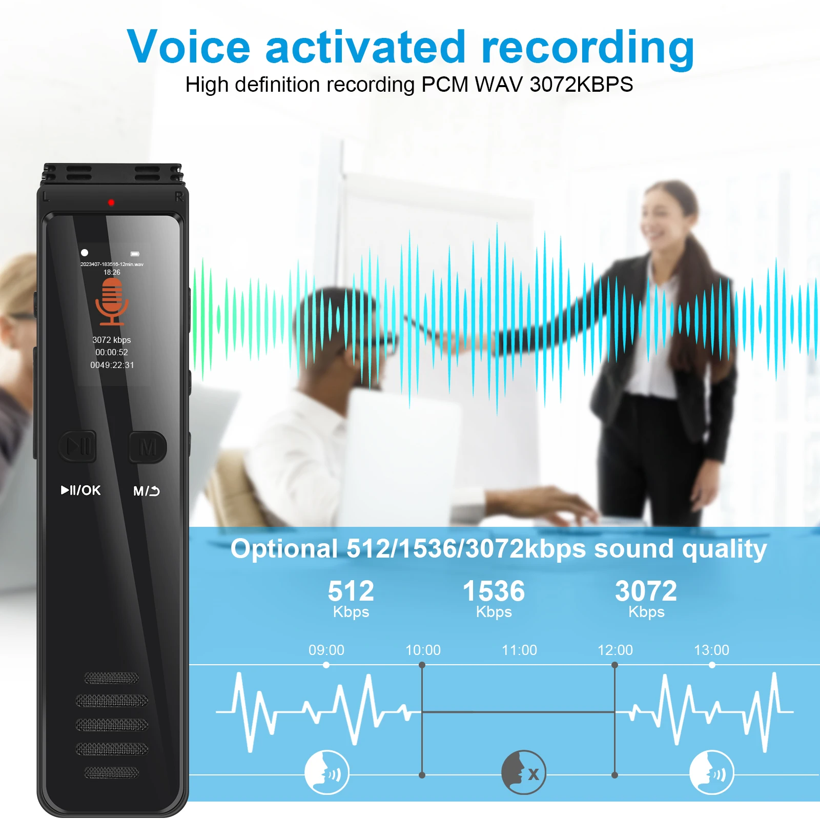 Bluetooth Voice Activated Digital Voice Recorder 32GB 64GB USB Pen Phone Call Recording 3072Kbps Lossless Mp3 Player