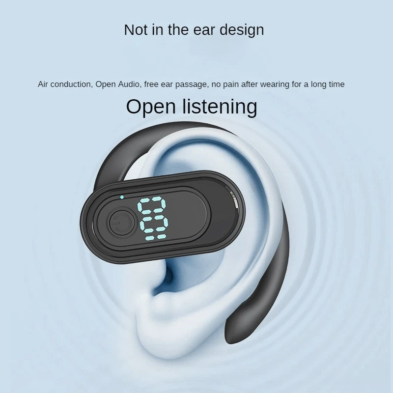 Wireless Headphone Bluetooth 5.4 Handsfree Noise Canceling 180 ° Rotatable Sports Digital Display Earphones Single Ear Earhook 2