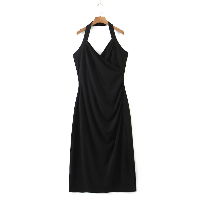 

Summer Plus Size Dress Women Sexy V-neck Pleated Solid Color Long Sleeveless Skirt Elegant Party Casual Style Dresses XXXL 4XL