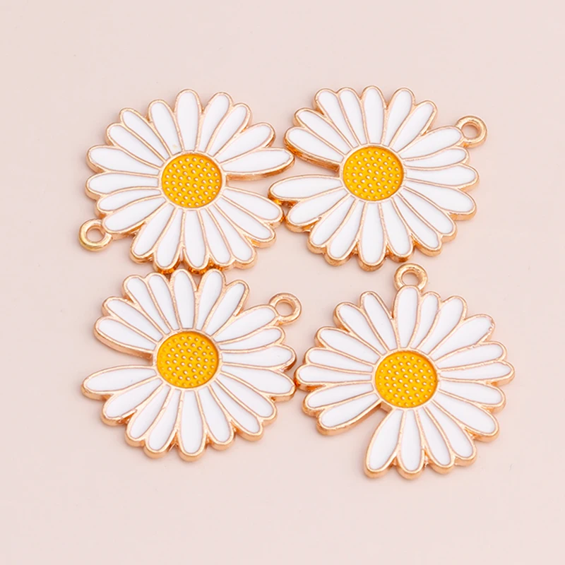 10pcs 27*26mm Metal Enamel Daisy Charms Plant Sunflower Flowers