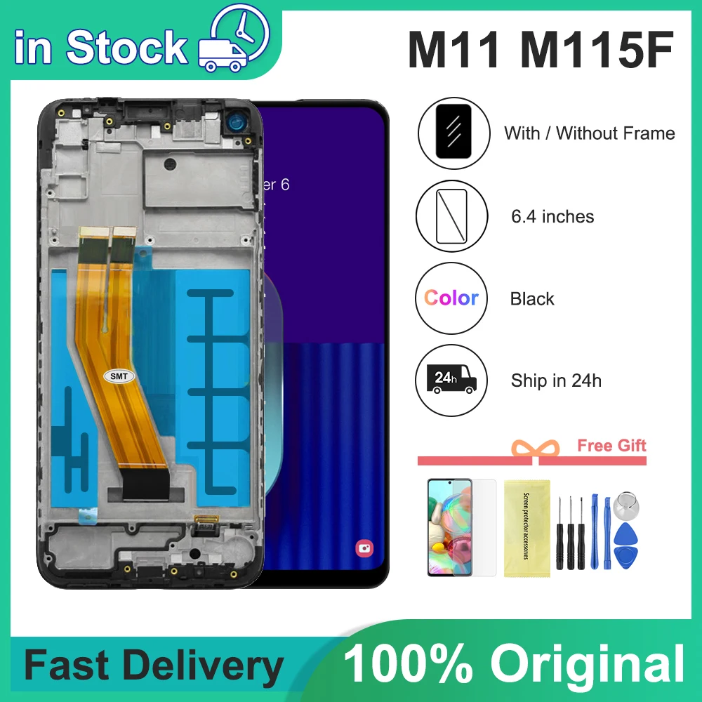 

6.4'' Original For Samsung Galaxy M11 LCD M115 SM-M115 M115F M115G/DS Display Touch Screen Digitizer Glass Assembly 100% Tested