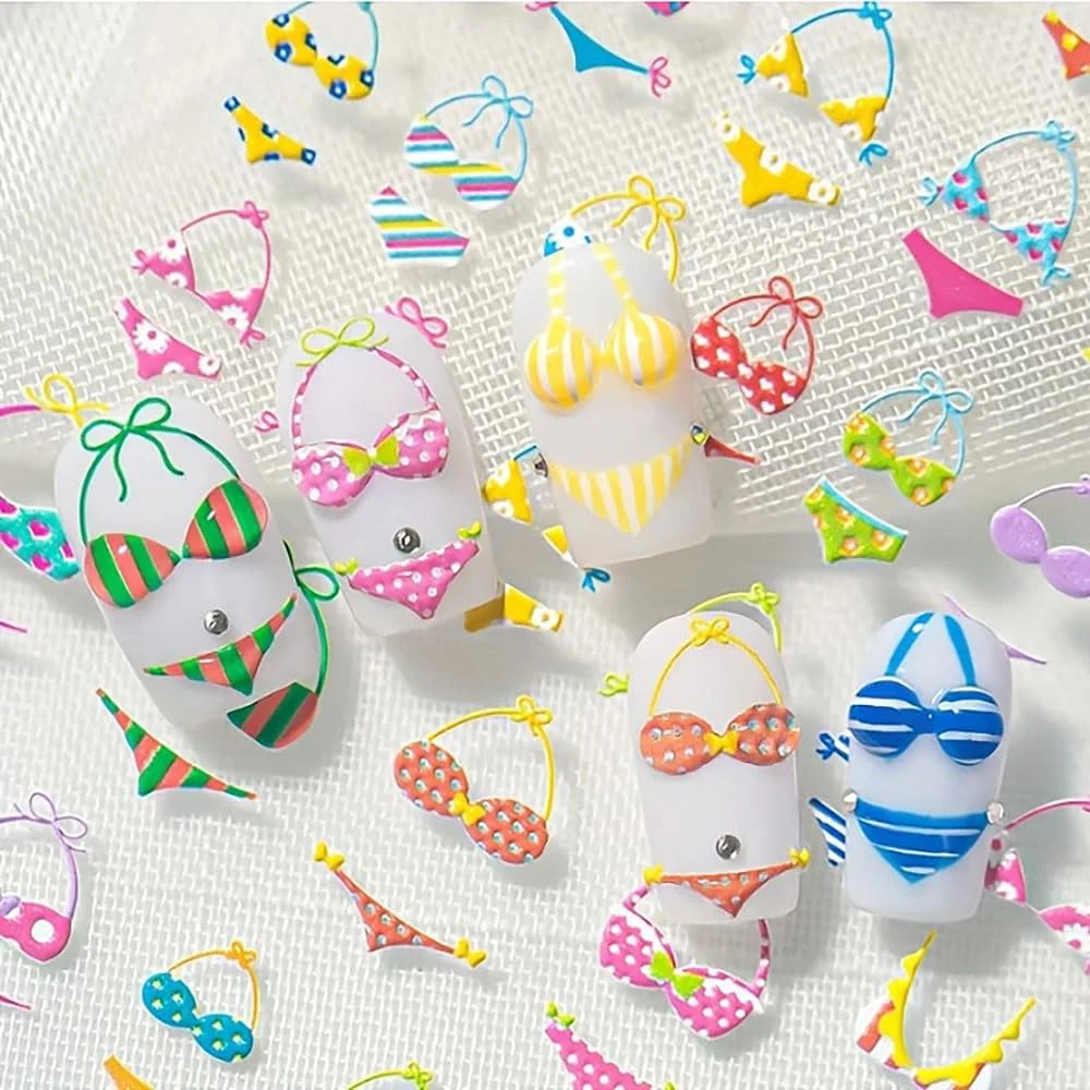 Summer Vibes Nail Art Stickers - Colorful Embossed Beach Design
