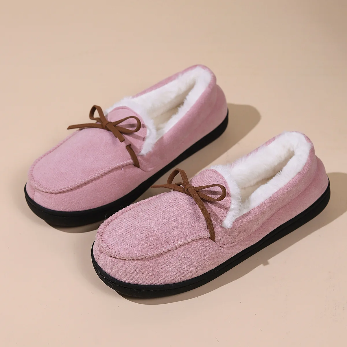Women Cotton Shoes Winter Fuzzy Casual Antiskid Outdoor Cute Bow Plush House Warm Cozy Fluffy Shoe