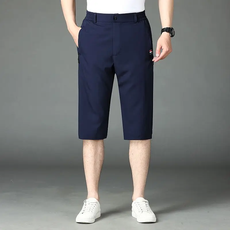 Male Clothes Fashion Casual Solid Color Quick Dry Capri Pants Summer Trend Simplicity Zipper High Waist Men's All-match Pants