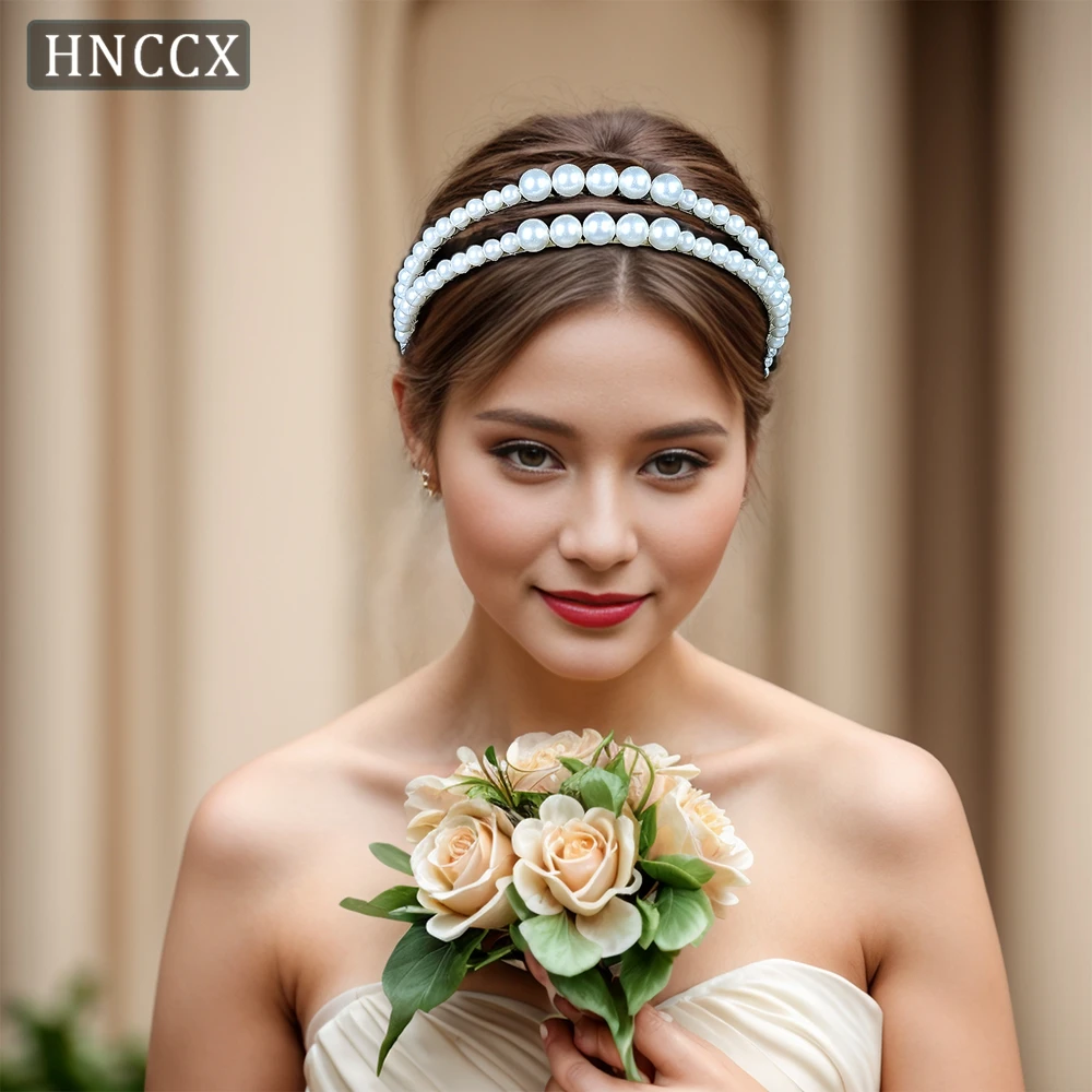 

HNCCX Bride Headwear Fashion White Faux Pearl Headdress Wedding Hair Hoop Women Headband Girls Hair Accessories For Party CP659