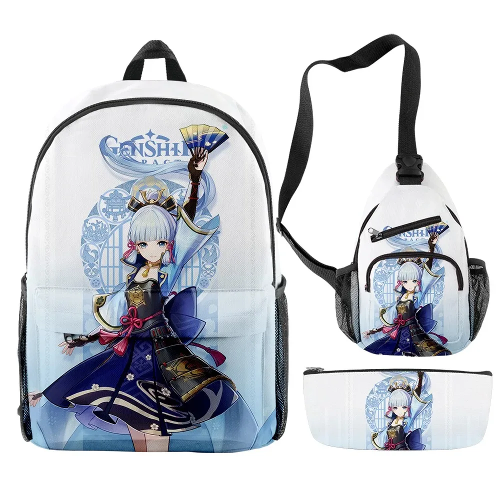 Genshin Impacto Ayaka Merch Kamisato 3 Pfamiliare S/Set Escola De Viagem Saco Crossbody Bagl Lalcis Saco Terno Para Crianao As Aldult 2024