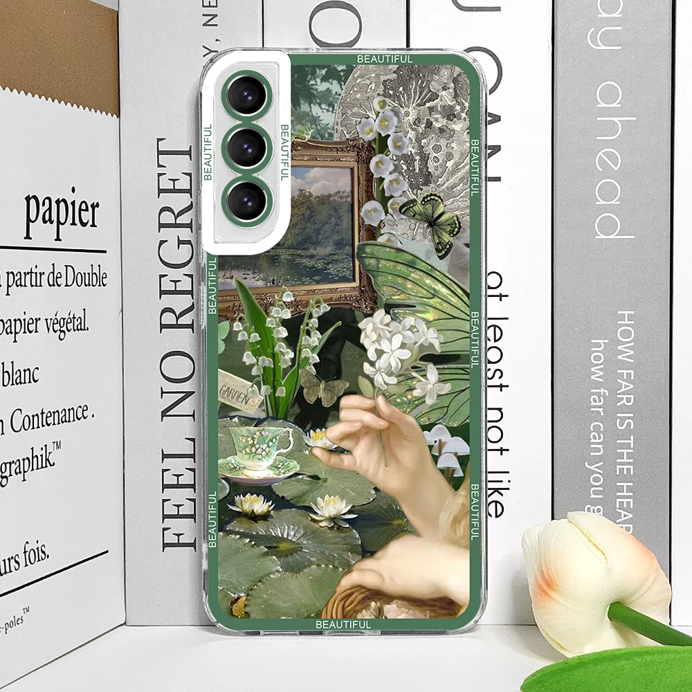 Cool Green Retro Flower Stickers Soft TPU Clear Phone Case Cover