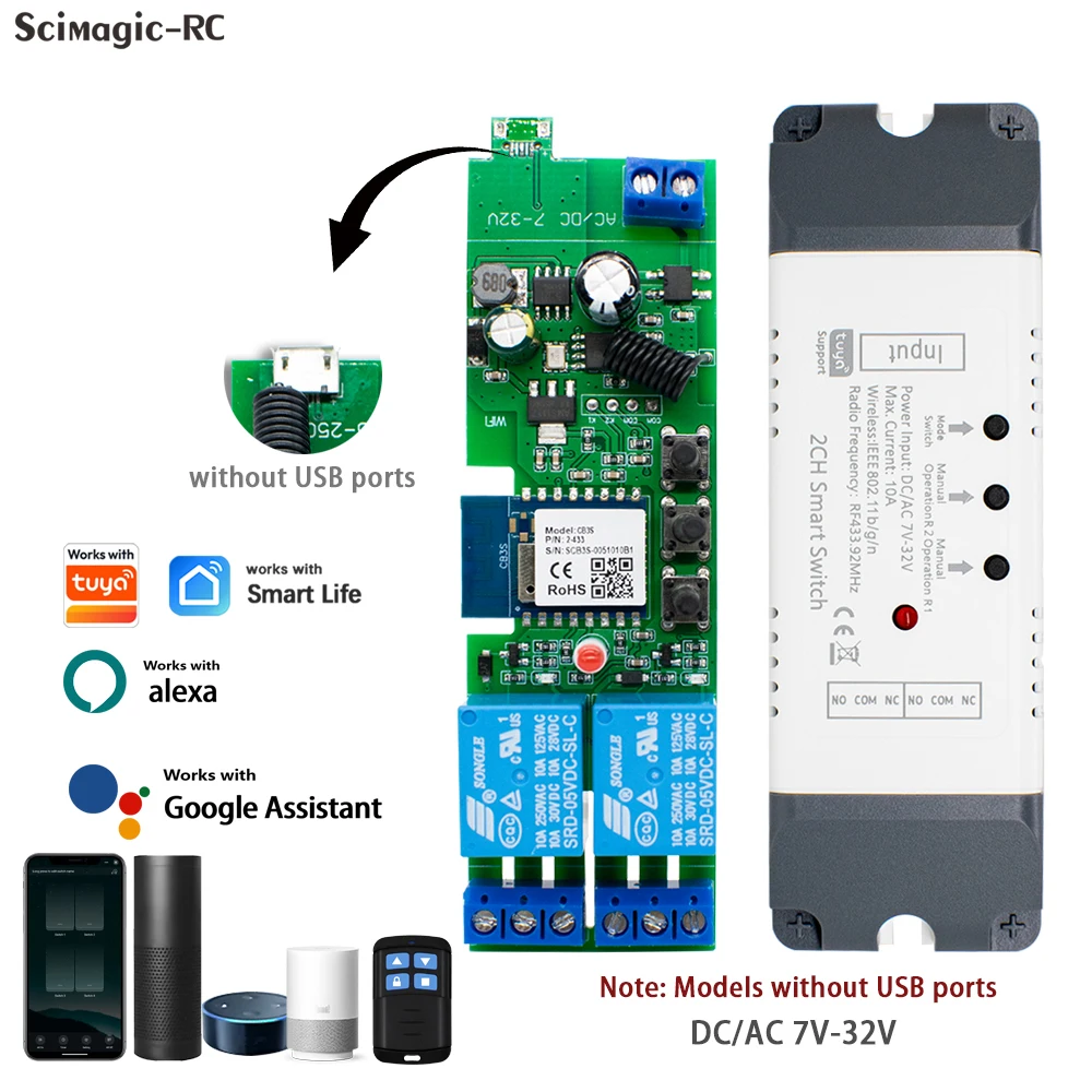 Smart WiFi Relay Switch with Timer & Dry Contact Control – Voice Assistant Compatible