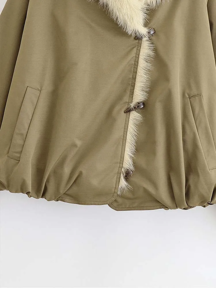 Elegant Chic Autumn Winter Jacket Women's Fur Collar Parka Coat 2025 Fashion Horn Button High Street Casual New Outerwear