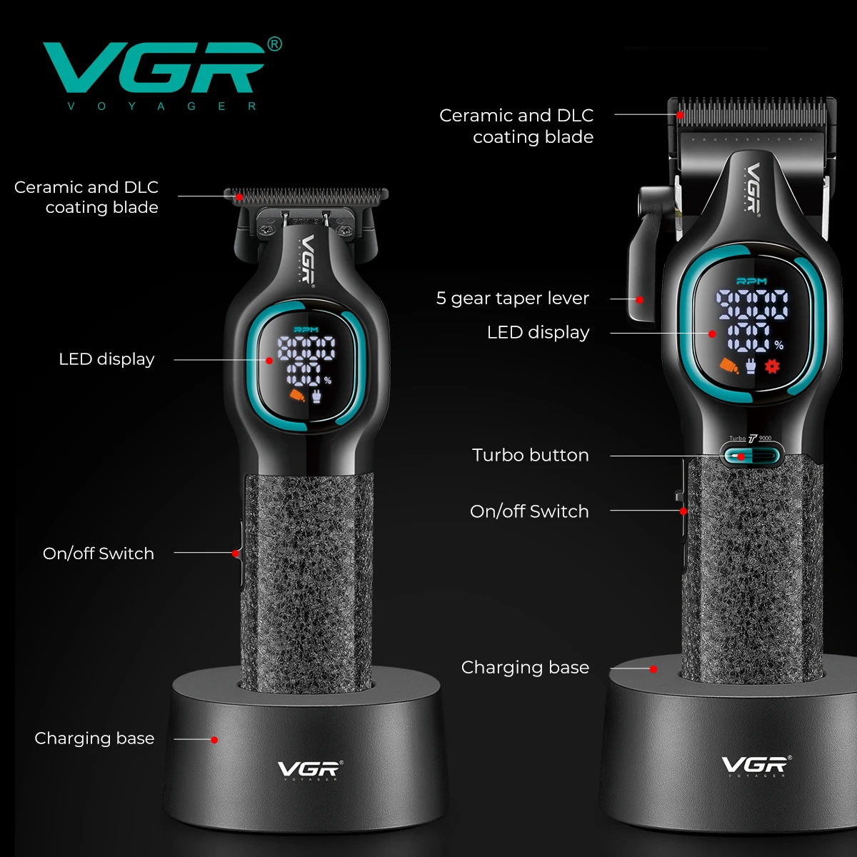 VGR الراقية الشعر المتقلب قطعتين مجموعة الجسم المعدني 9000 دورة في الدقيقة مقص الشعر سبيكة شفرة رئيس النفط رئيس نحت دفع القص V-886 S2