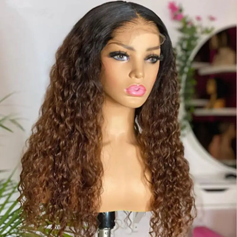 

Long 26'' Natural Hairline Soft Ombre Brown Kinky Cruly 180Density Lace Front Wig for Women BabyHair Glueless Preplucked Daily
