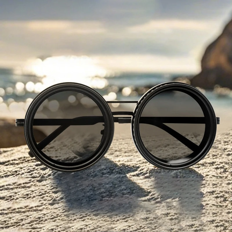 1-9 Gears Unisex Adjustable Sunglasses Rounded Polarized Dimming Glasses With ND Filter Lenses Handcrafted Retro Glasses