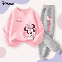 DISNEY Spring Autumn Children’s Pullover Sets Minnie Print Girls Clothing Sets Breathable Thin Kids Sweatshirt Pant 2pcs Suit