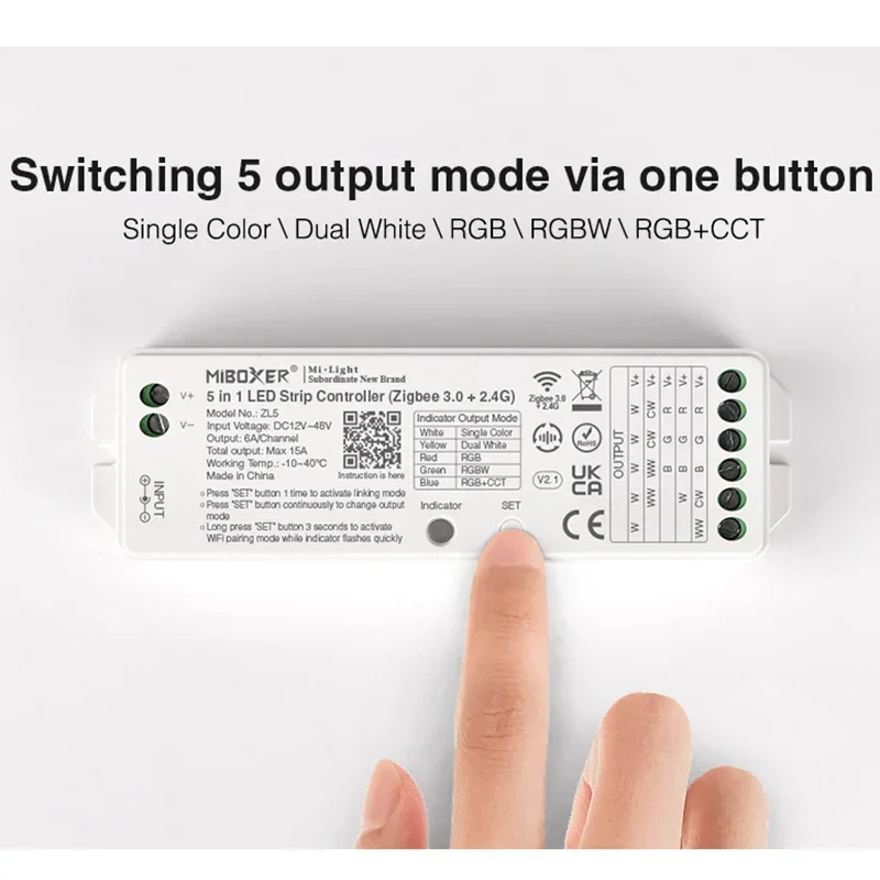 12V 24V ZL5 Miboxer Zigbee 3.0+2.4G Dual white/RGB/RGBW/RGBCCT 5 in 1 LED Strip Controller CCT Single color Lights tape Dimmer miboxer 2 4g single color dual white 2 in 1 lights tape dimmer fut037s rgb rgbw rgbcct 3 in 1 led strip controller dc12v 24v 12a