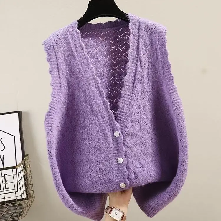 2022 Wave  V-neck Knit Sleeveless Sweater Short Vest Loose Spring Coat Tops Waistcoat Lady Top Cloth for Women girl  Blue red cardigan Sweaters