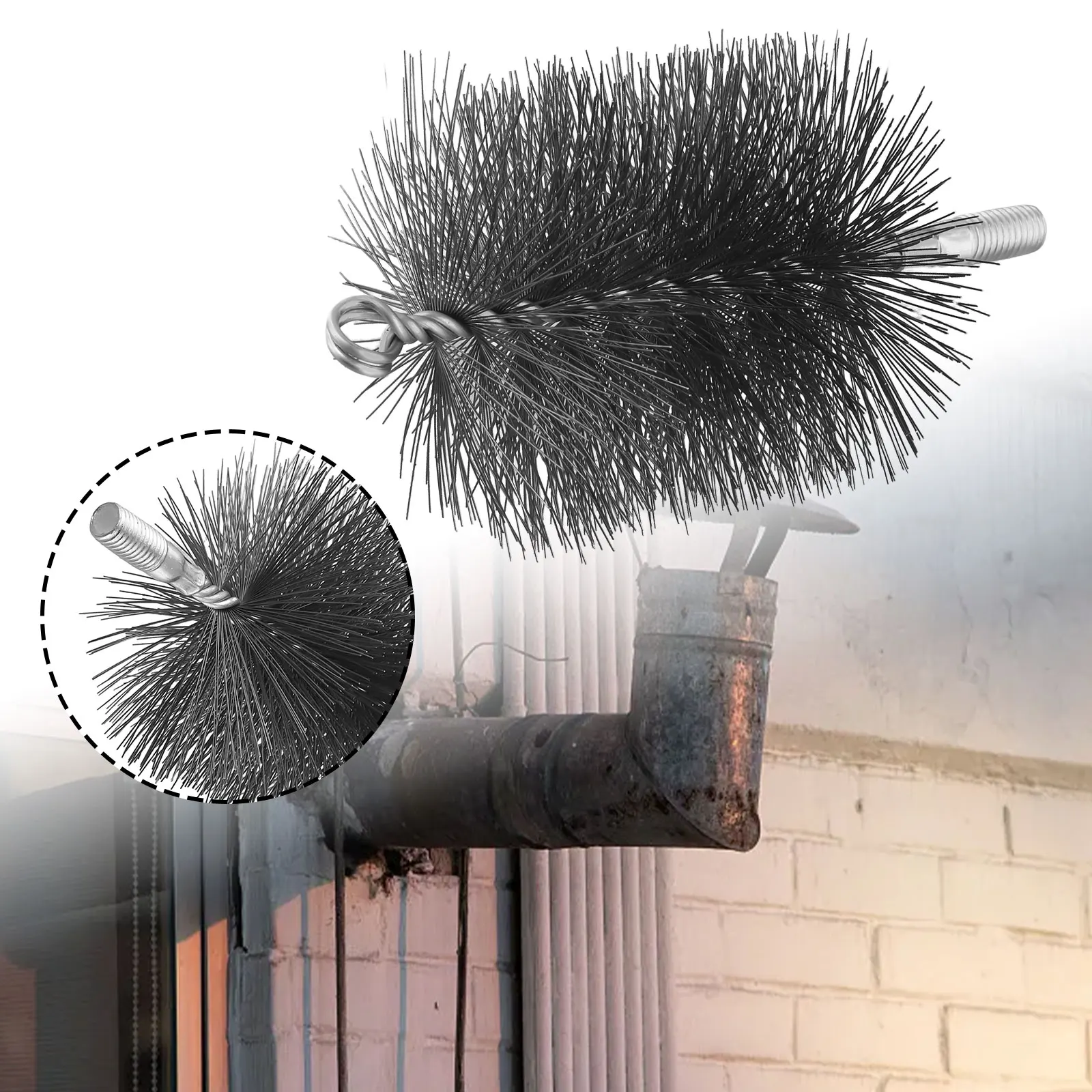 Chimney Brush Cleaning Brush Round Flexible Rods Steel Wire Fireplace Flue Pipe Rust Dryer Vent Cleaner Head Kit