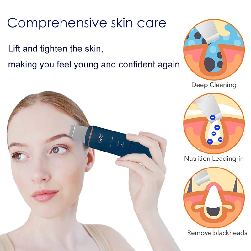 GESS Skin Scrubber Skin Spatula Blackhead Remover Facial Cleaner with 4 Modes Skincare Tool