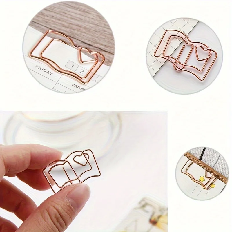 20pcs Heart-Shaped Bookmark Paper Clips in Golden & Rose Golden-Cute Metal Page Markers with Heart Cutout, Ideal for Students