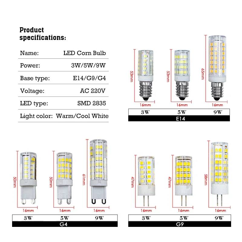 Bombilla LED De Maíz 10 Uds. Bombilla LED G4 3W 12V 2835 SMD 24LEDs Lámpara De