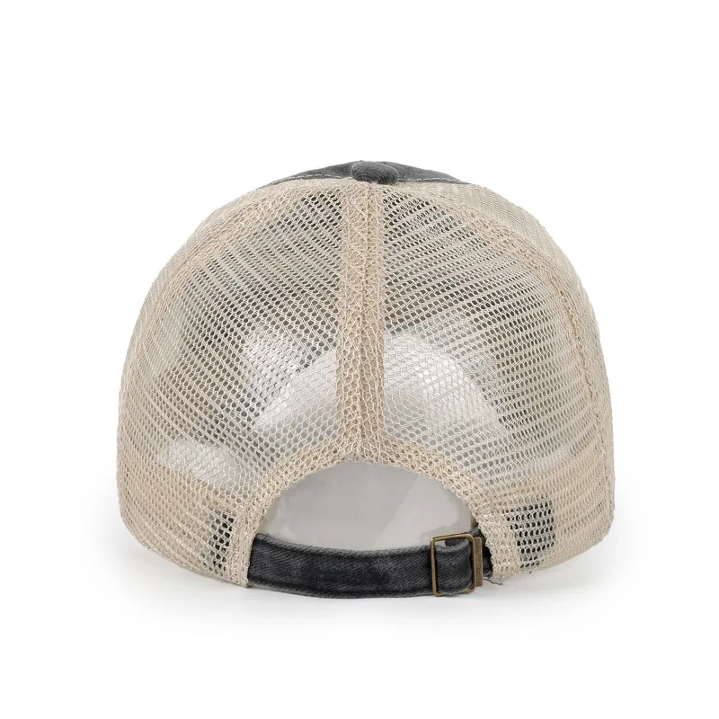 New Washed Cotton Customizable Logo Baseball Cap Summer Autumn Splicing Mesh Breathable Sun Protection Casual Sports Men's Hat 5
