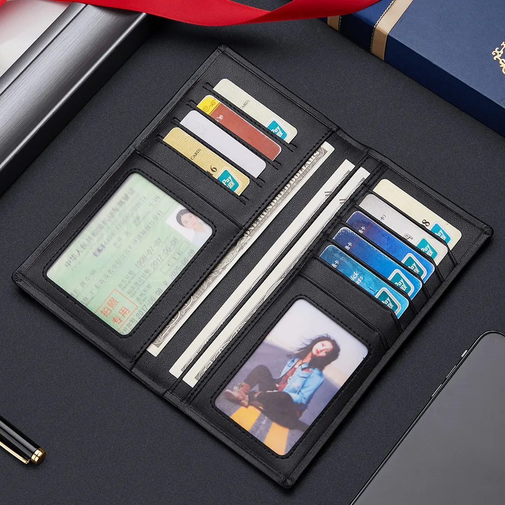 VANNANBA Long Waller for Men Slim Genuine Leather Thin Card Holder Purse Luxury Black Blue Brown