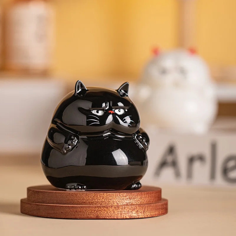 Lucky Cat Ceramics Black White Cat Ornament Feng Shui Desktop Decorations Cute Statue Holiday Gifts Decoration Home