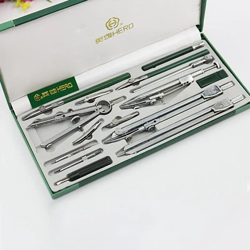 Professional Pencil Compass Set Drawing Tool Mechanical Metal Instrument 15pcs Drawing Tool Office Stationery drawing compass