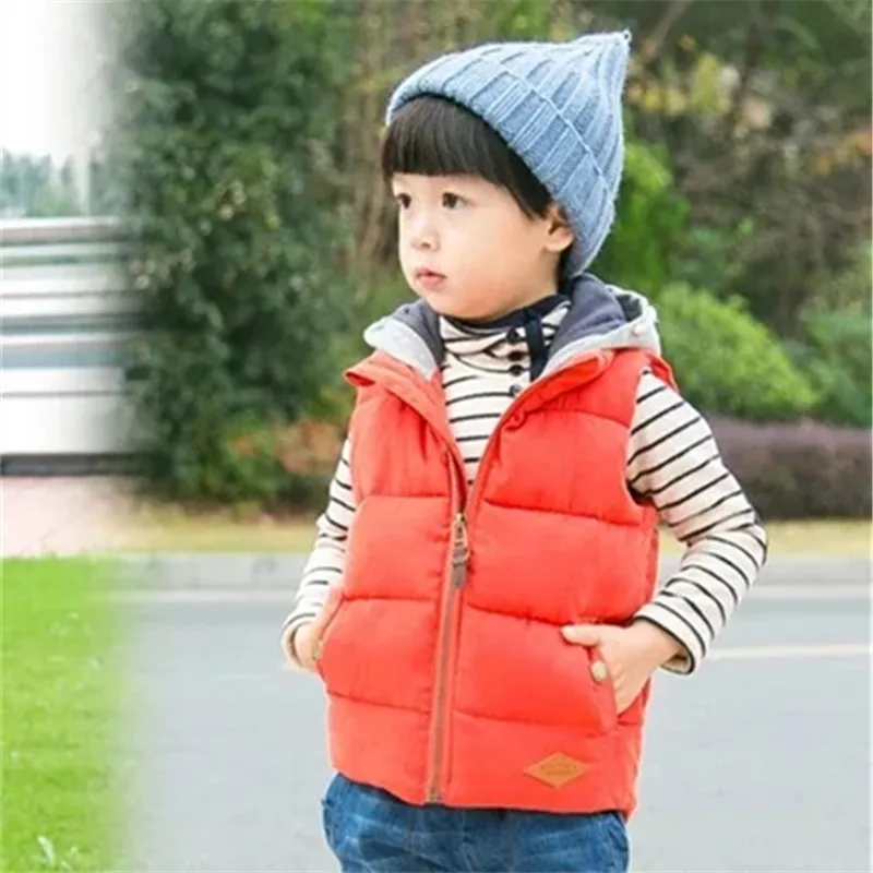 Thickened Boys Vests Baby Boys Hooded Vest Kids Outwear Waistcoat Hood Jacket coletes de inverno Child Sleeveless Jackets