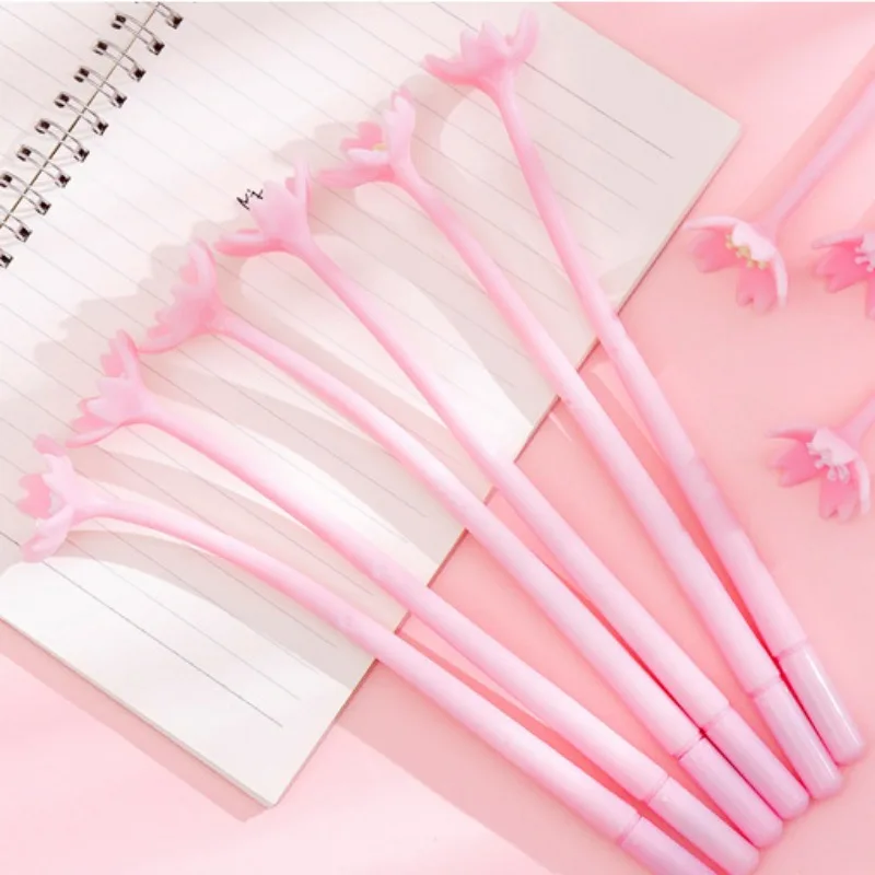 10Pcs Beautiful Sakura Neutral Pen Cute Pink Flower Signature Pen Student Stationery Office Stationery Creative Sakura Water Pen