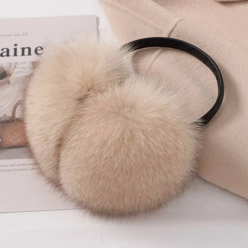 Ladies Fox Fur Earmuffs Winter Women Warm Real Fox Fur Earmuffs Girl's Earlap Ultra Large