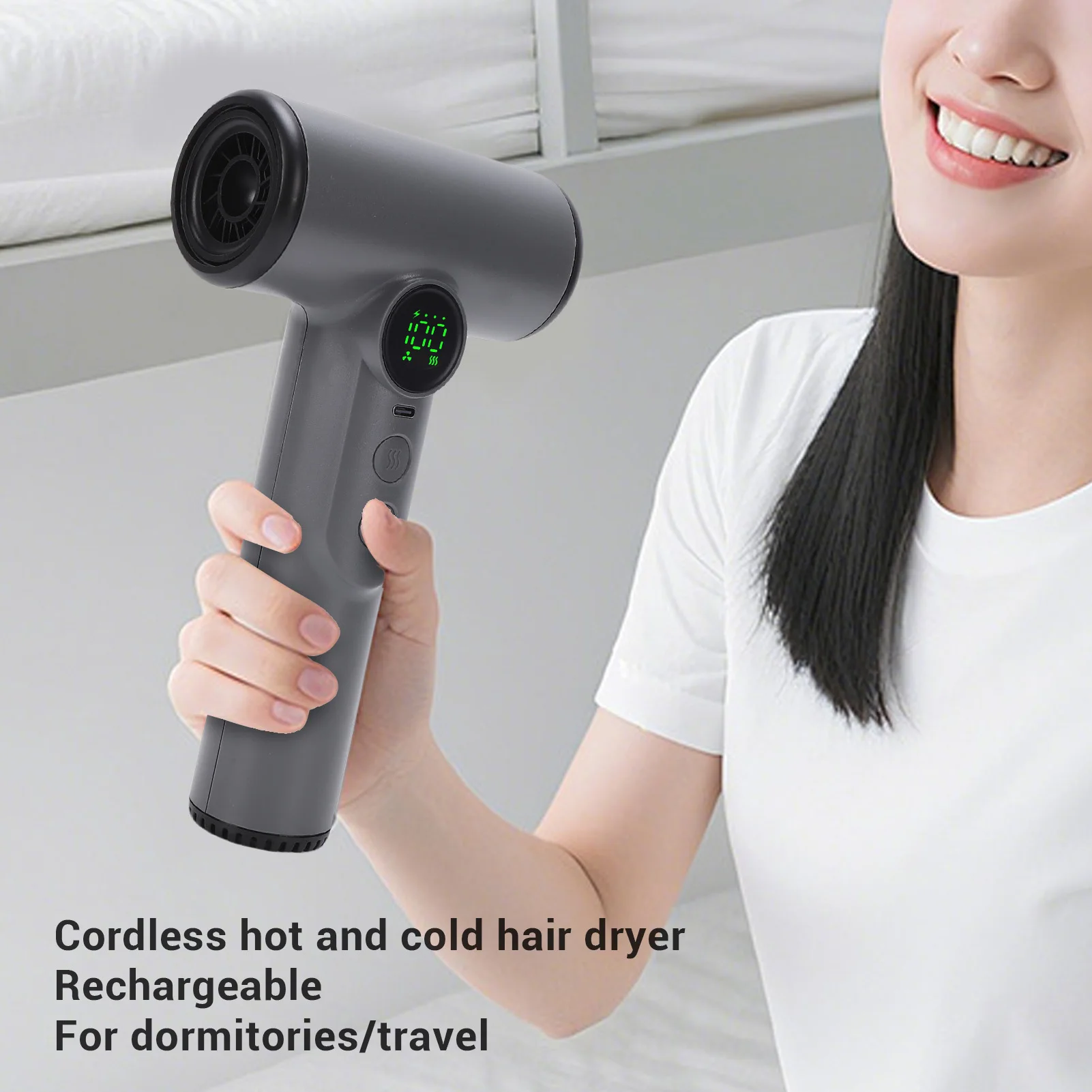 Cordless Hair Dryer 200W 15600mAh USB Rechargeable Cold Hot Wind Portable Hair Blow Dryer for Travel Camping Cordless Hair Dryer