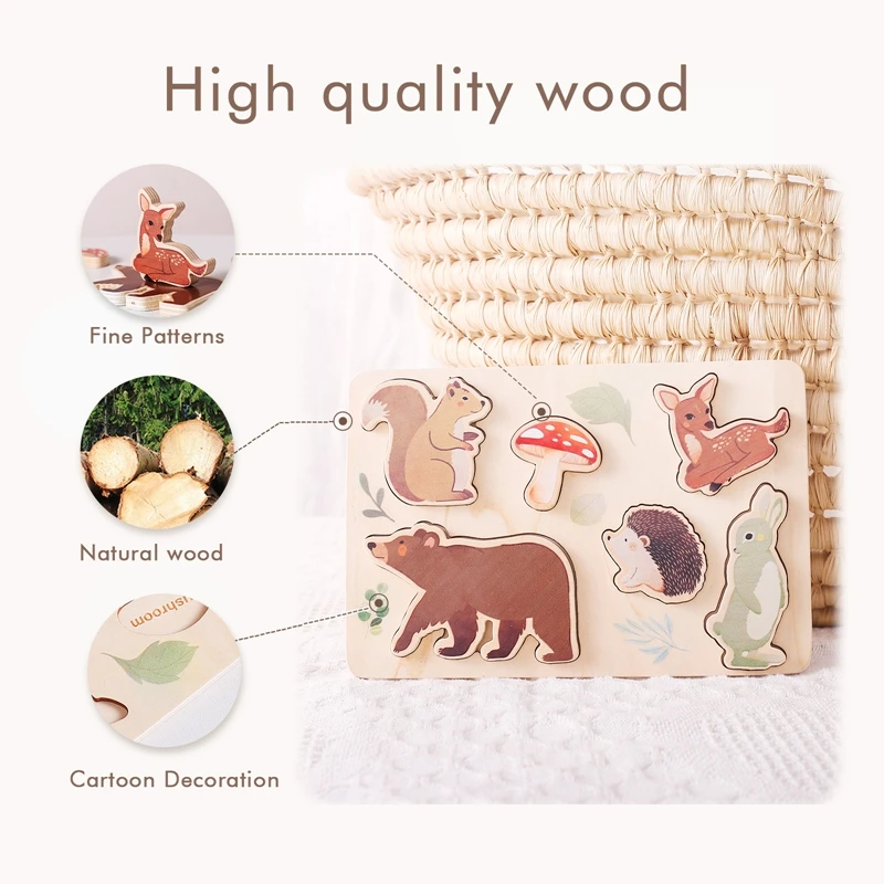 Children Montessori Toys Wooden 3D Puzzles Toys Animals Astronauts Colorful Puzzles Matching Toys For Baby Training Cognitive 4