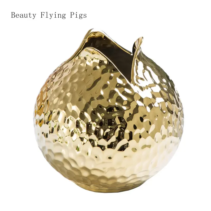 1pcs Ceramic Vase Golden Modern Home Decoration Porcelain Vase Flower  Pomegranate Shape Decoration Vase Decor Home Decor 5