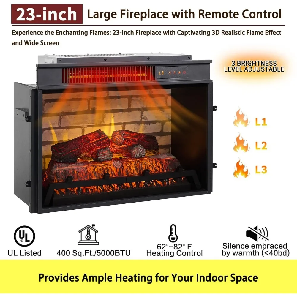 Electric Fireplace with Mantel, 42" Fireplace TV Stand with 23'' Freestanding Electric Fireplace Heater, Remote Control 4