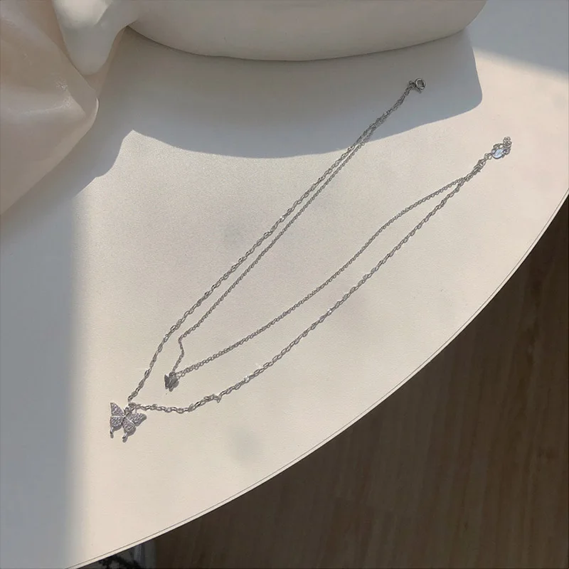 Collana A Farfalla In Argento Sterling 925 | Doppio Strato Regolabile | Ciondolo Farfalla Per Donna - 3