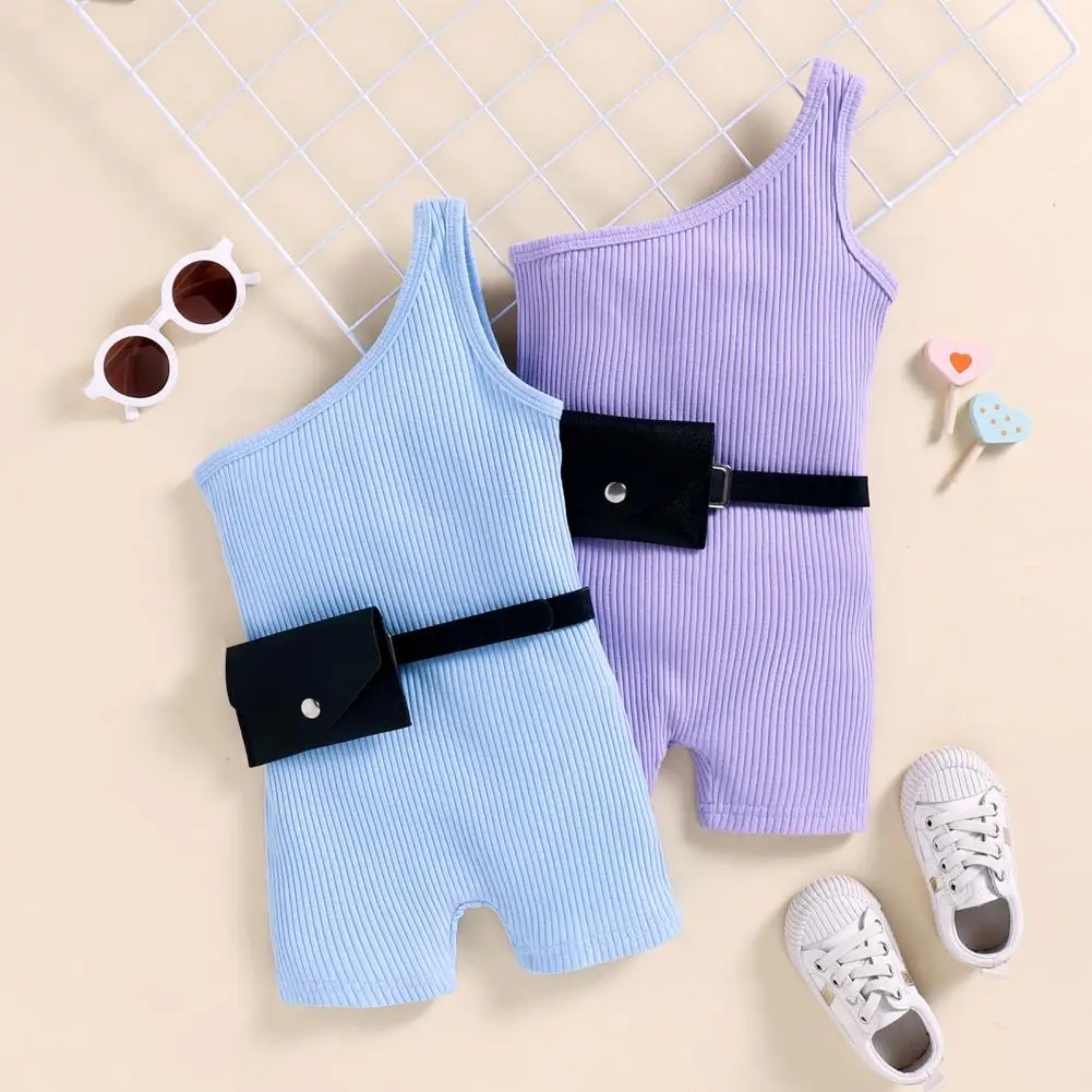 Toddler Kids Baby Girls 2PCS Summer Outfits Sleeveless Halter Clothes + Waist Bag Set 6M-4T Baby Suit Daily Wear Everyday Wear