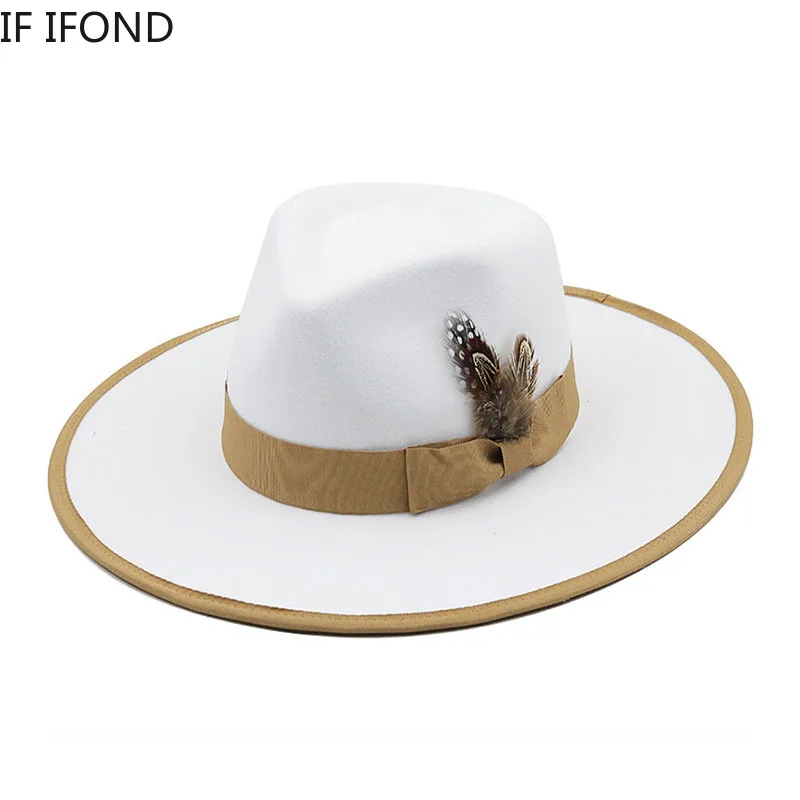 Fedora Hat Amazon Pulcykp Feather Felt Fedora Hat Men Curved Brim - Main Image