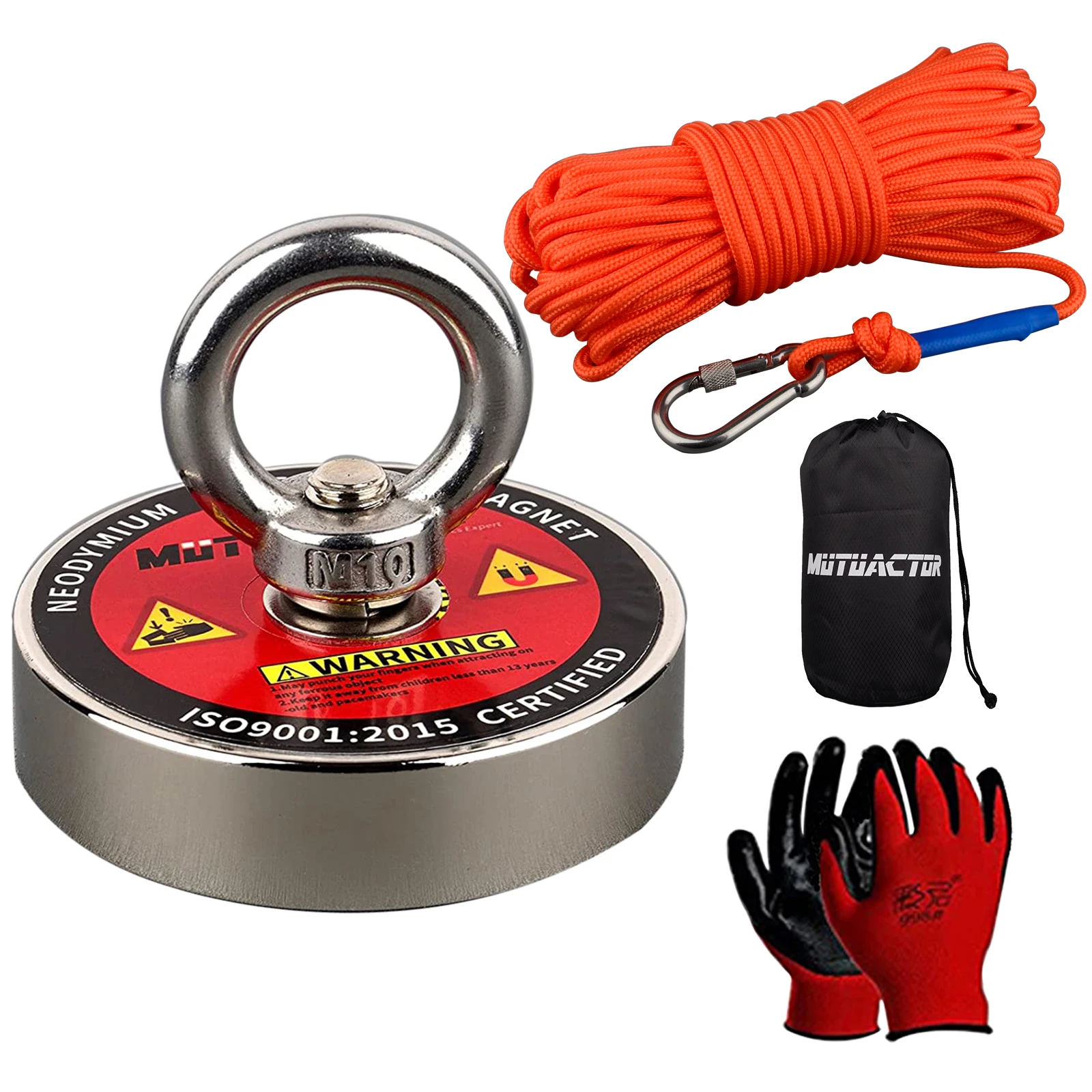 Strong Fishing Magnet Kit 150KG/220KG Heavy Duty 49feet Rope Gloves Locking Carabiner,Threadlocker 1