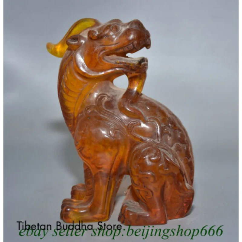 

6.8" Old Chinese Amber Carved Fengshui Pi Xiu Unicorn Beast Statue Sculpture