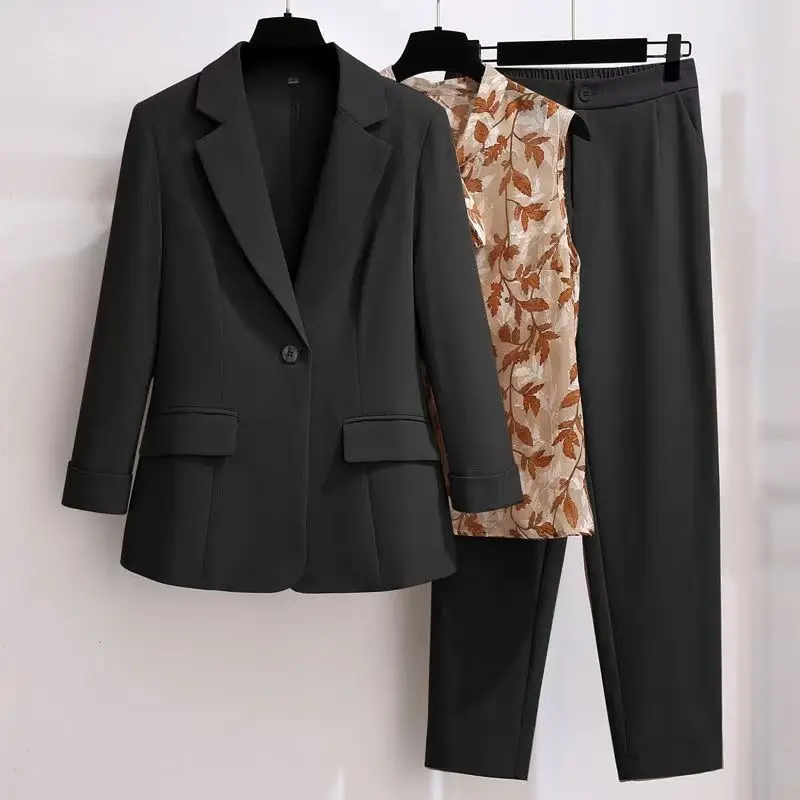 Women's Spring Autumn New Fashion Casual Blazers Jacket+Chiffon Vest