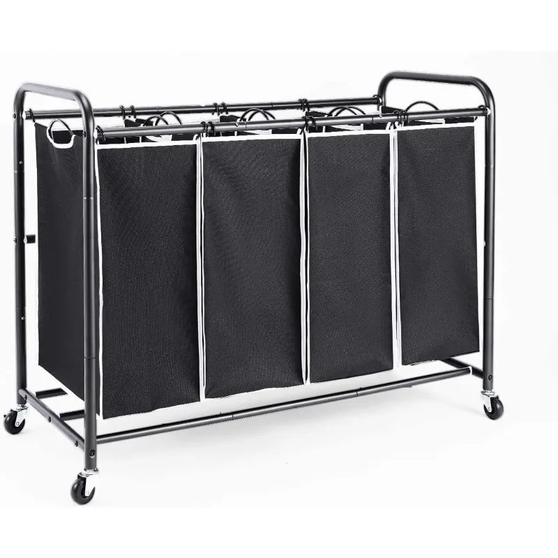 Laundry Sorter, 4 Compartment Laundry Hamper with Heavy Duty Rolling Lockable Wheels, Laundry Basket Organizer
