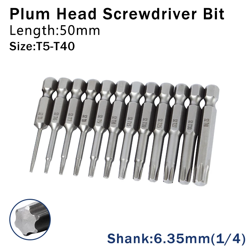 

10/12pcs Plum Blossom Screwdriver Head 50mm Long S2 Hexagonal Handle Screwdriver Screwdriver Bit Electric Tool Drill Set