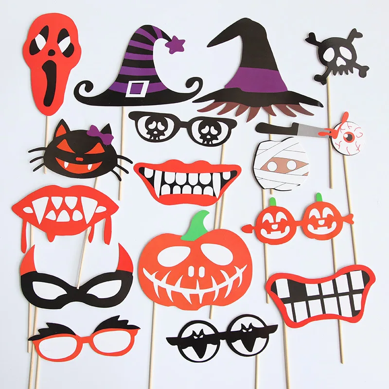 

Halloween Photo Booth Props Funny Mask Glasses Pumpkin Ghost Lips Skull Witch Hat Spider Photobooth Props Halloween Party Decor