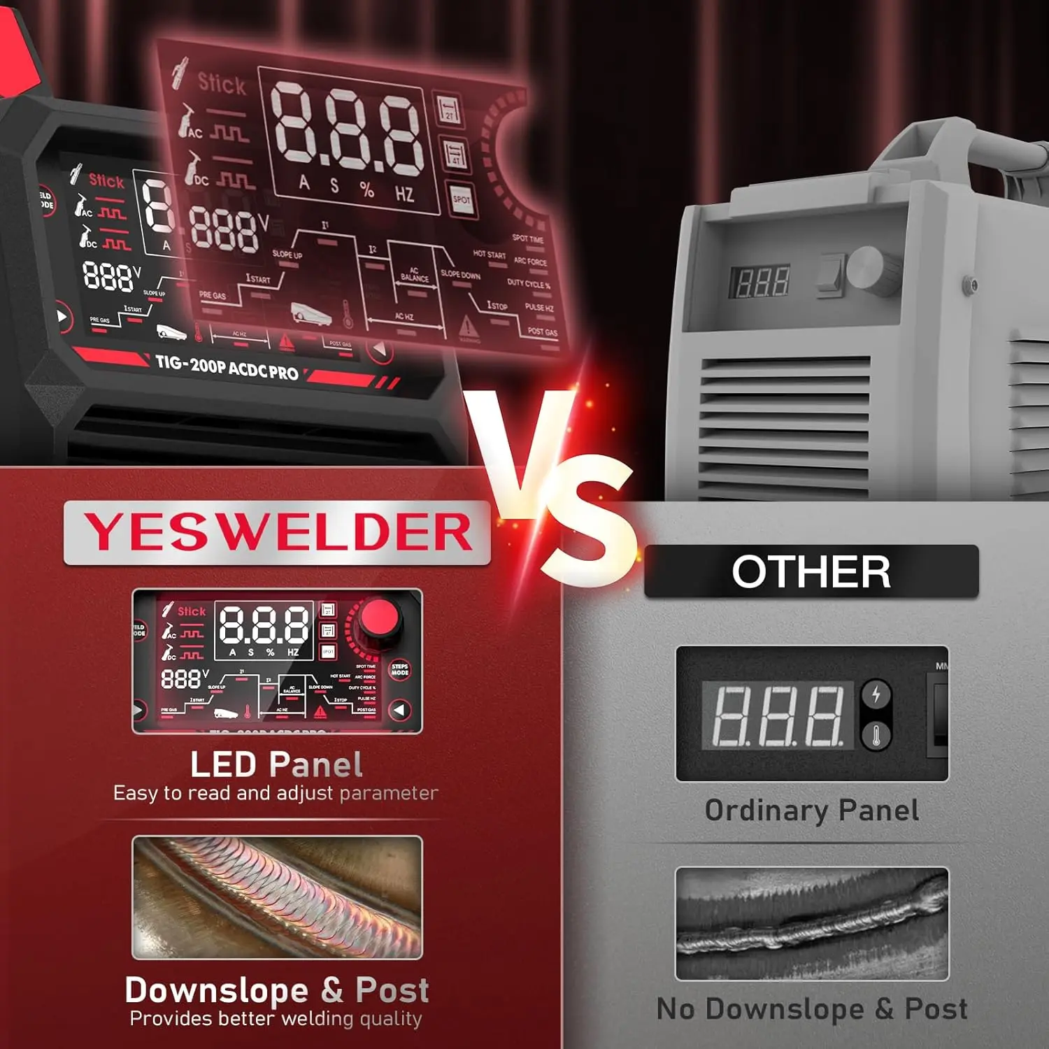 200A AC DC Aluminum Tig Welder with Pulse Large LED Display Digital Inverter STICK TIG 110 220V Dual Voltage TIG Welding