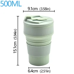 Collapsible Silicone Travel Mug with Cover - Portable Hot Drink Cup (500ml green)