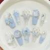 10Pcs Hot Sale Kawaii Sanrio Hello Kitty Kuromi Fake Nail Art Handmade 3D Bowknot Rhinestone Removable Nail Art Girls Gift 2
