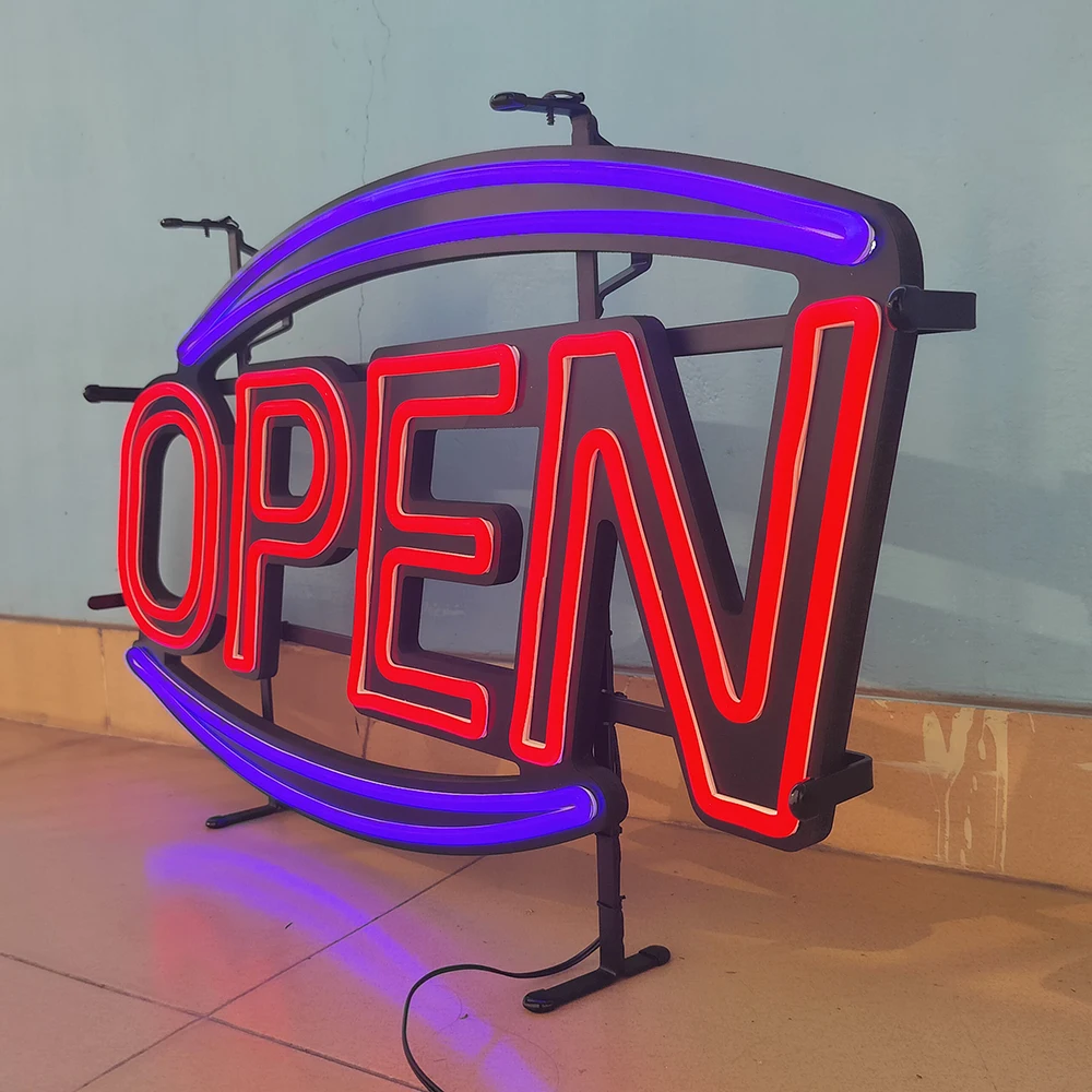 Large Customizable Iron frame Outdoor Waterproof LED Open Wall Sign for Hotel Pub Cafe Man Cave Light Art Wall Decoration