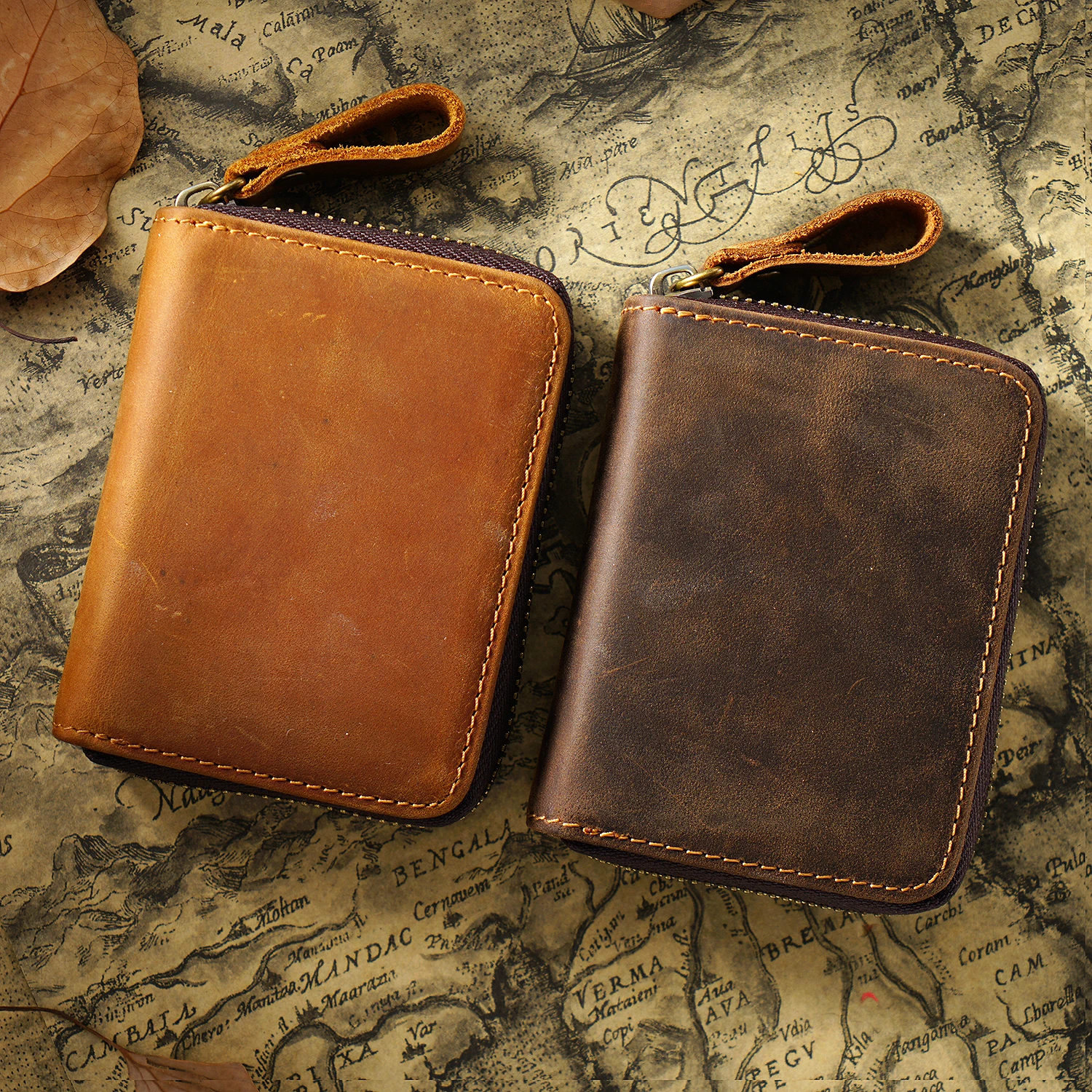 Top-Grain Leather Accordion Wallet-RFID Blocking Vintage Multi-Card Holder with High Capacity Coin Purse