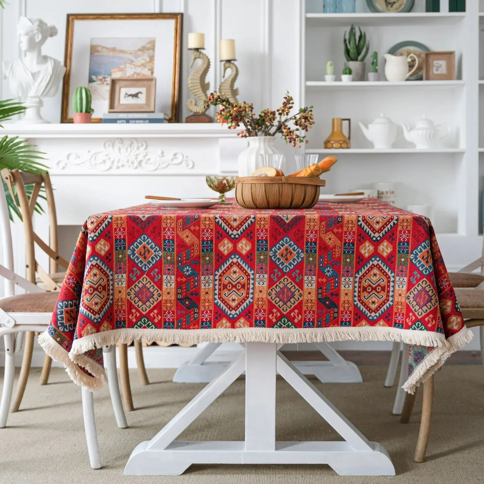 

High-grade Moroccan Retro Ins Tablecloth Thicked Cotton Linen Fabric Table Cover Rectangular Table Cloth Decoration