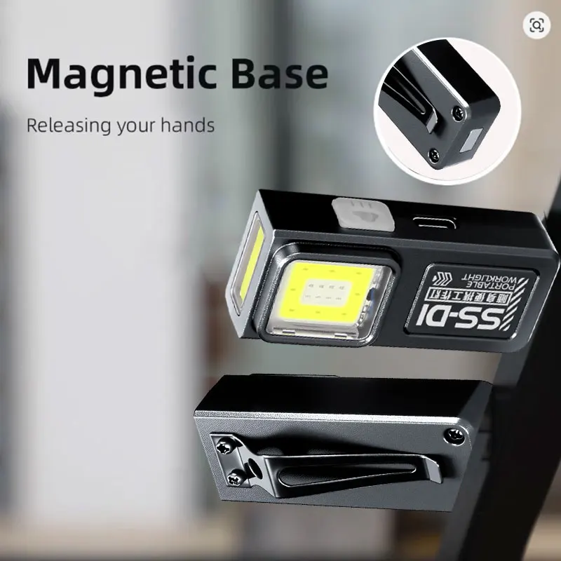 Mini lampe torche LED COB multifonctionnelle rechargeable par USB avec clip magnétique, lampe de travail, lampe de poche pour le camping et la marche